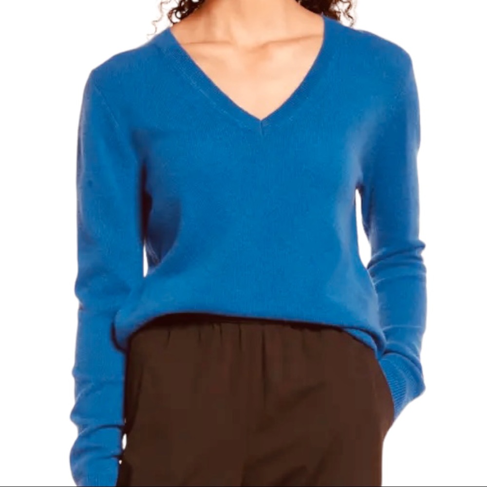 Lord and Taylor 100% Cashmere Blue V- Neck Sweater Size 2X
